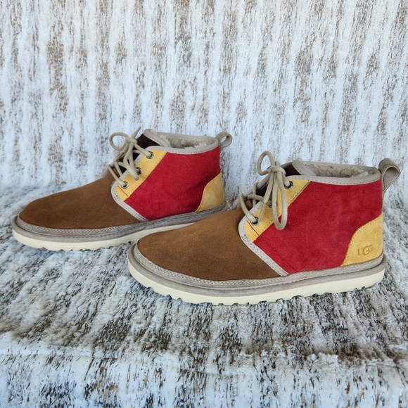 UGG "Neumel Mashup" Suede Leather Chukka Boot Red Tan Yellow | Men's Size 9 - Picture 2 of 11